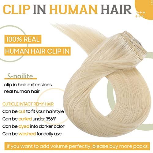 S-noilite S-noilite Clip in Hair Extensions Real Human Hair 24 Inch Platinum Blonde Hair Extensions Remy Human Hair Clip In For Women Natural Straight Clip on Extension 8PCS 80g #60