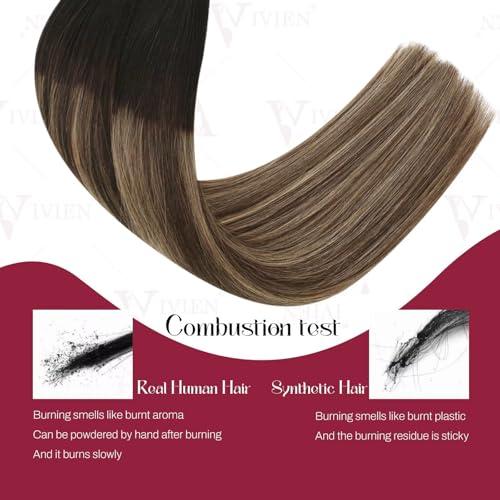 Vivien Vivien Micro Loop Hair Extensions Human Hair Ombre Micro Ring Hair Extensions Real Human Hair Natural Black to Brwon with Ash Blonde Micro Bead Human Hair Extensions 14 Inch 50G/50S