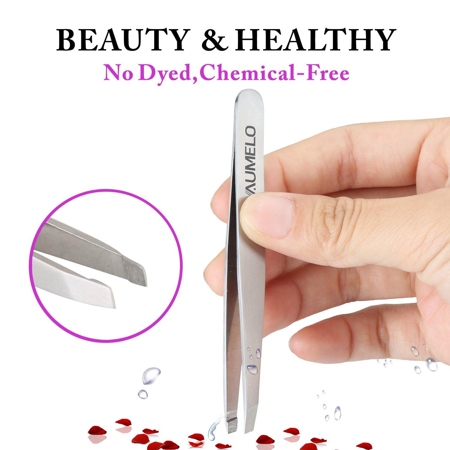 AUMELO Tweezers Set 4-Piece Professional Stainless Steel Tweezers Gift with Travel Case by Aumelo - Best Precision Eyebrow and Splinter Ingrown Hair Removal Tweezer Tip,No Colored & Chemical Free