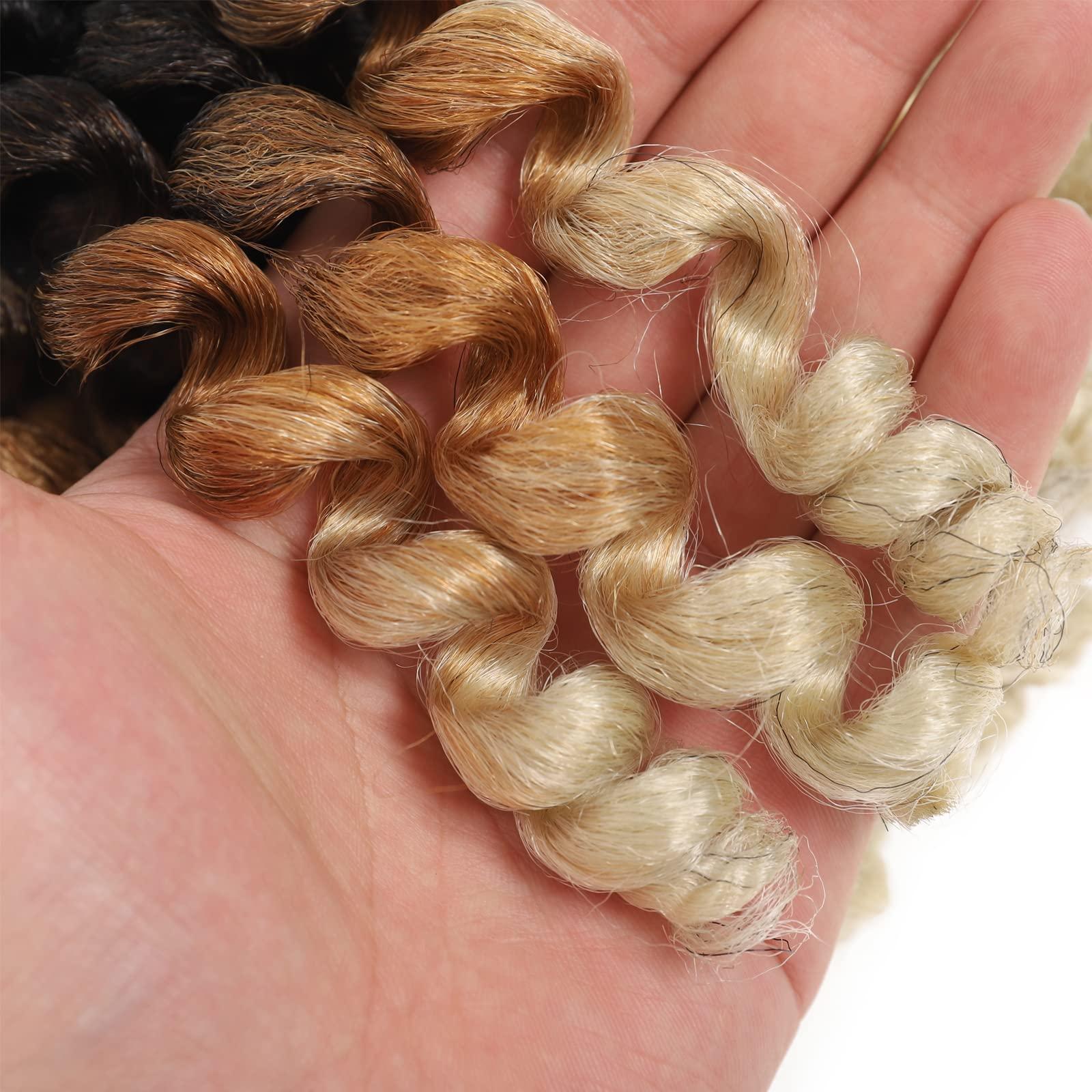 Svolna Jamaican Bounce Crochet Hair Extensions 8 inch Ringlet Wand Curl Crochet Hair Blonde Brown Ombre Curly Crochet Braids Blonde 3 Tone Ombre Crochet Braiding Hair 100 Roots