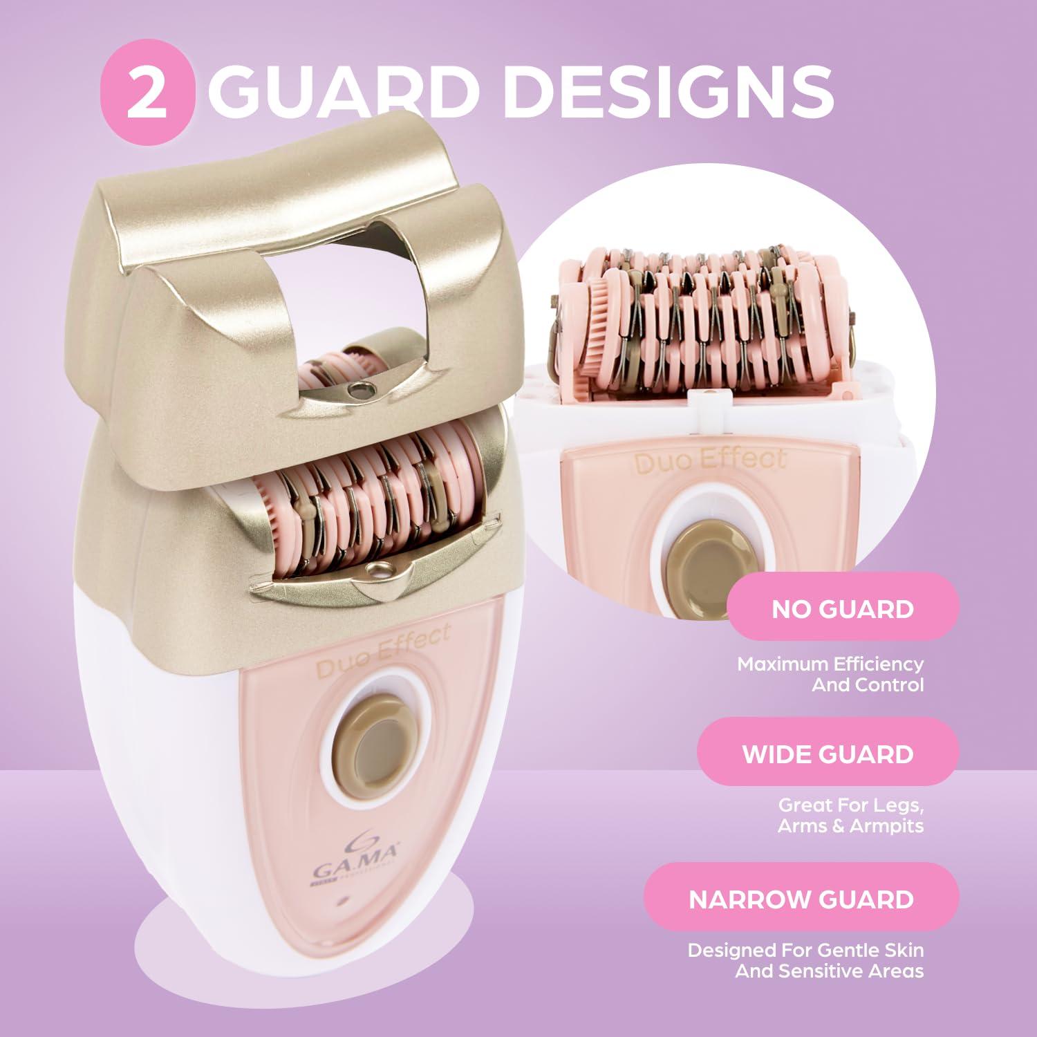 Epilady Epilady Gama Delicare Duo Rechargeable Epilator for Women, Cordless Electric Hair Removal Device, Hair Remover for Women, Bikini Trimmer for Women Pubic Hair, Dual Head, Dual-Volt, 2-Speed, LED Light