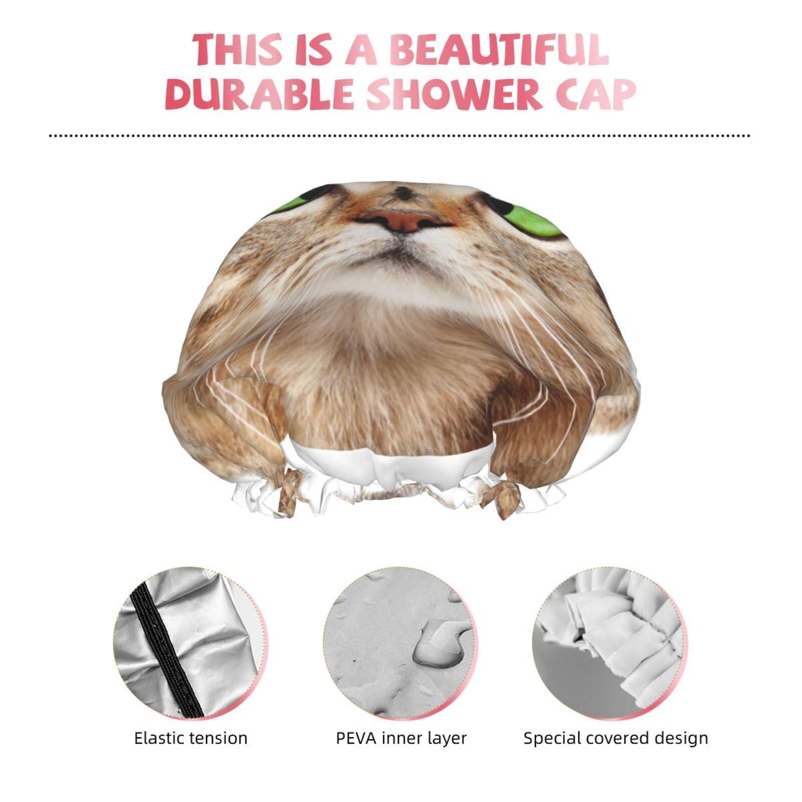 KArFri funny cat Large Shower Cap For Women Men Reusable Shower Caps Waterproof Shower Cap For Braids & Long Hair shower bonnet with PEVA lined&Elastic Band Fashion showercap