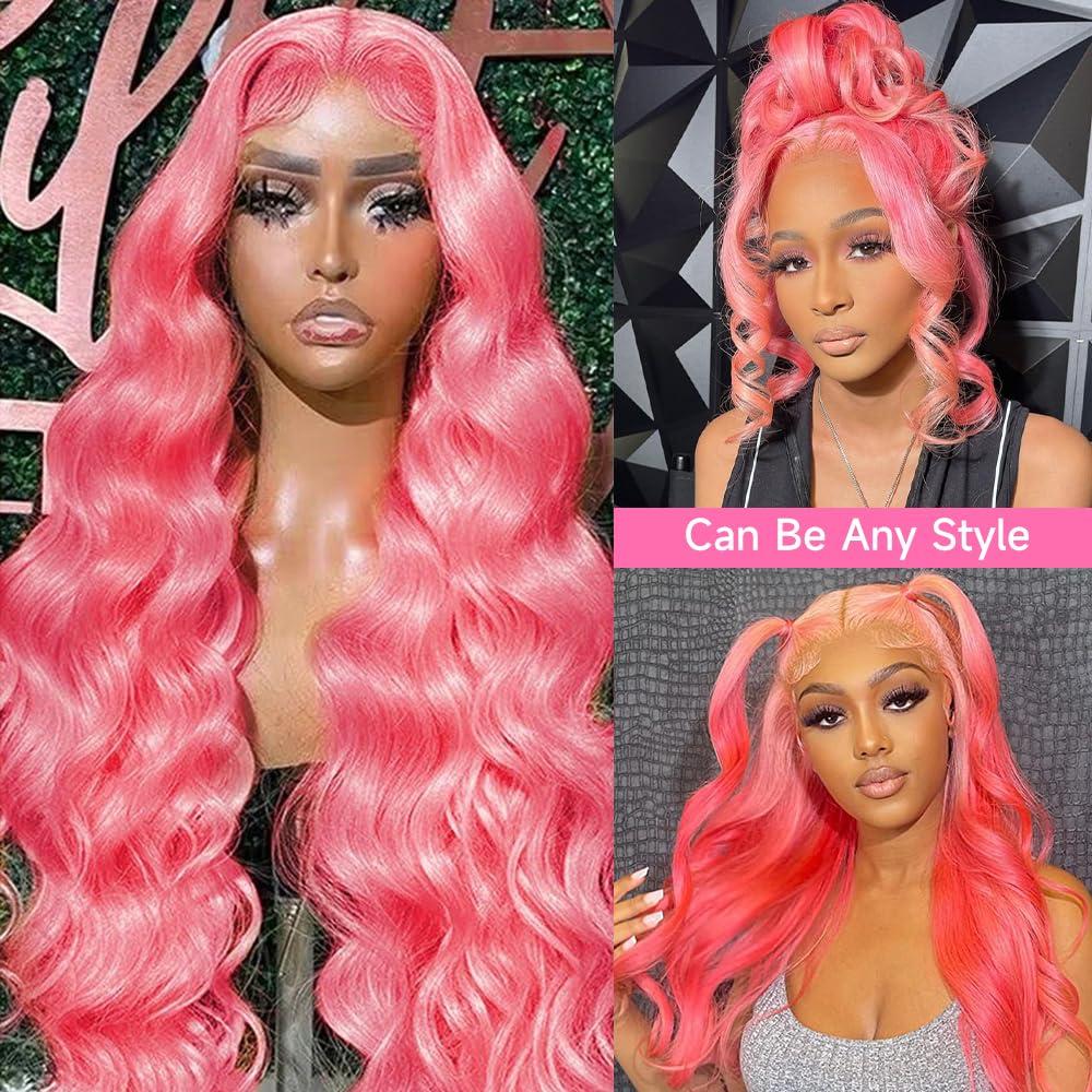 Avolo Avolo Pink Lace Front Wig Human Hair Pre Plucked 13x4 Colored Pink Human Hair Lace Front Wigs Body Wave 180% Density Frontal Wigs Human Hair Pink Wig Human Hair 26 Inch