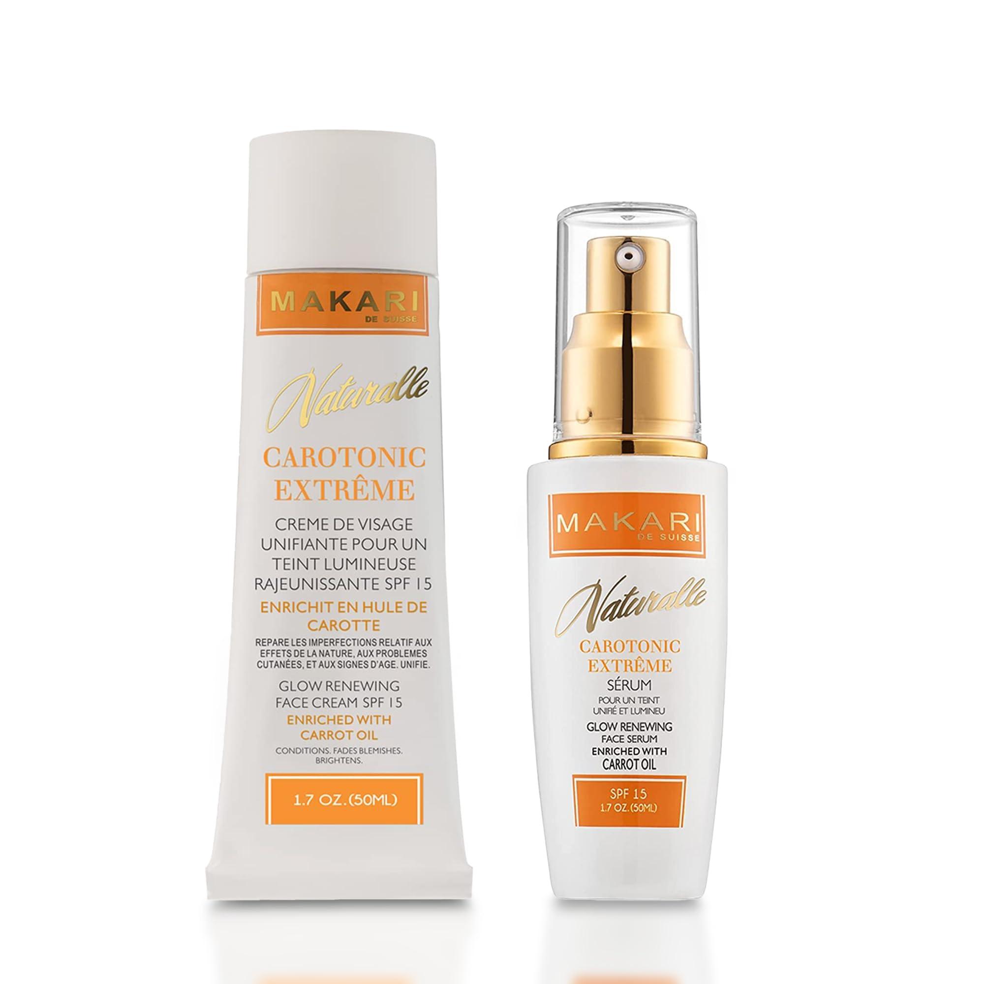 MAKARI MAKARI Naturalle Carotonic Extreme Glow Renewing Face Cream SPF15 & Brightening Serum Set | Moisturizes, Brightens, & Rejuvenates Skin | Reduces Acne & Scars | Anti-Aging & Antioxidant Protection for