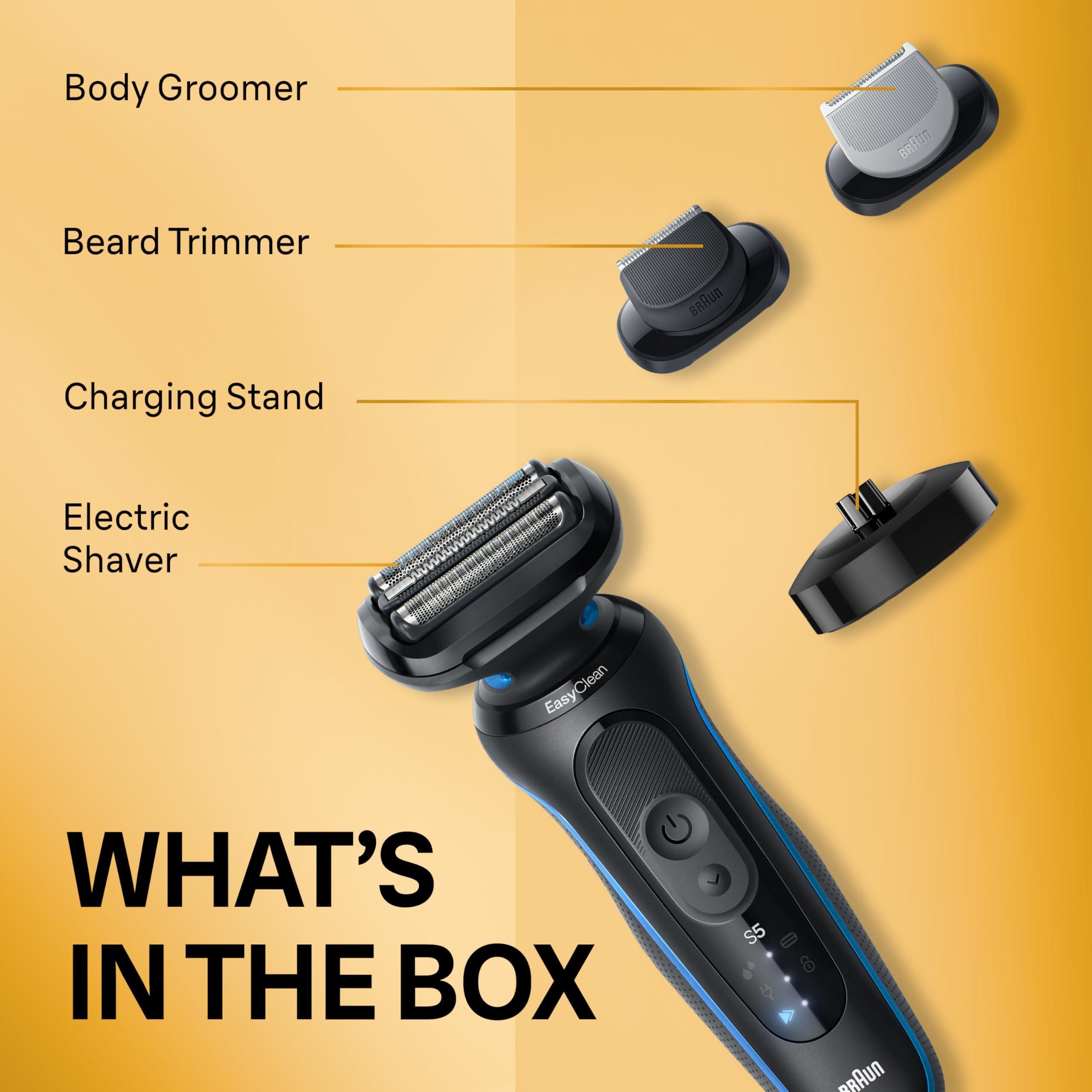 Braun Braun Electric Shaver for Men, Series 5 5150cs, Wet & Dry Shave, Turbo Shaving Mode, Foil Shaver, with Beard Trimmer, Body Groomer and Charging Stand, Blue