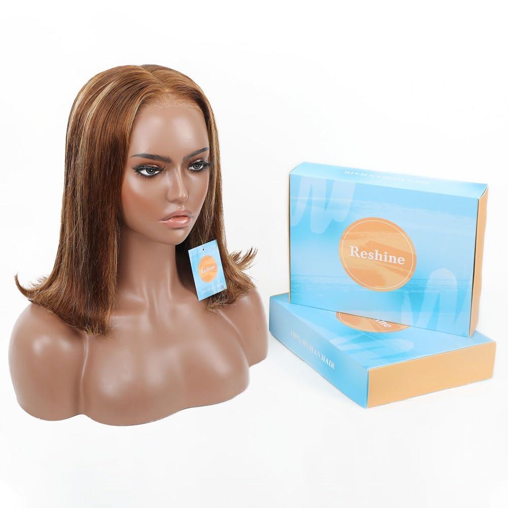 CAITLYN Reshine Straight Highlight 13x4 Lace Front Wigs Human Hair Pre Plucked with Baby Hair Wet and Wavy Auburn Hd Lace Frontal Wig Human Hair 13x4 Glueless Lace Frontal Wigs Human Hair 180% Density 18 inch