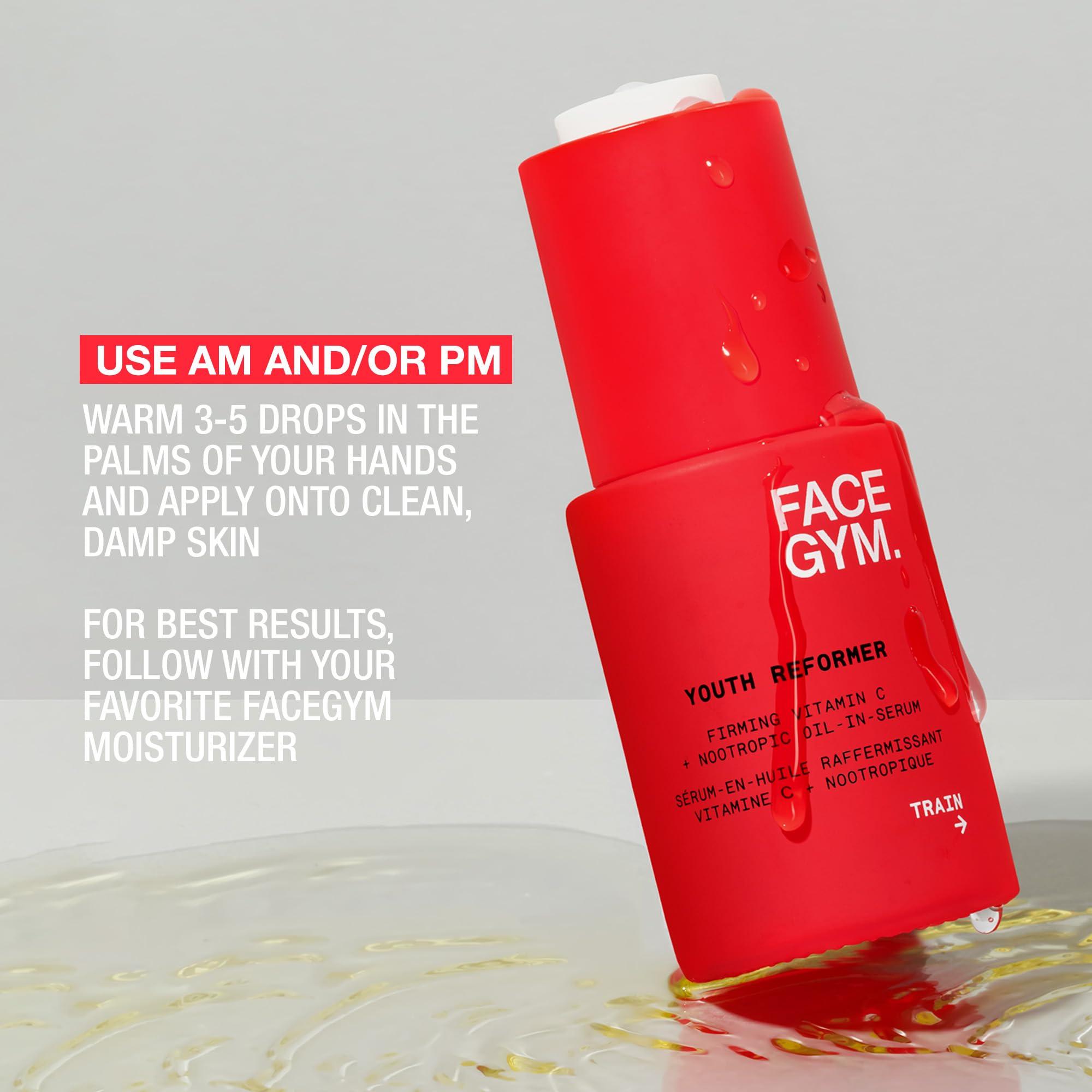 FACEGYM FACEGYM Firming Vitamin C Oil + Nootropic Oil-In-Skin Serum, FACE GYM Youth Reformer Serum 1.01 Fl Oz, Redensifying, Skin Brightening Face Serum for Glowing Skin, Reduces Acne, Dark Spots