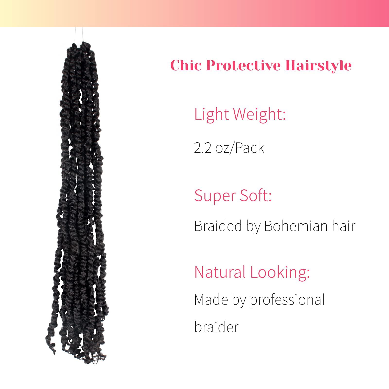 BOHOBABE The BOHOBABE Pre-twisted Passion Twist Crochet Hair 18 Inch Long Pre-looped Crochet Passion Twist Braiding Hair 8 Packs Soft Bohemian Twists (1B)