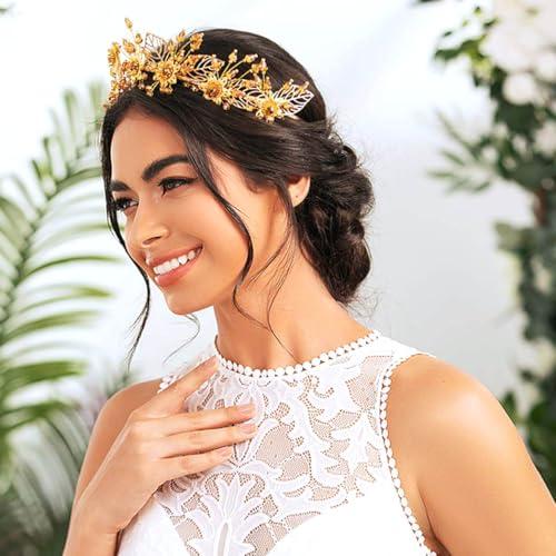 Woeoe Woeoe Crystal Queen Headband Gold Bridal Headpiece Women Headwear with Combs for Bride Wedding Birthday Party