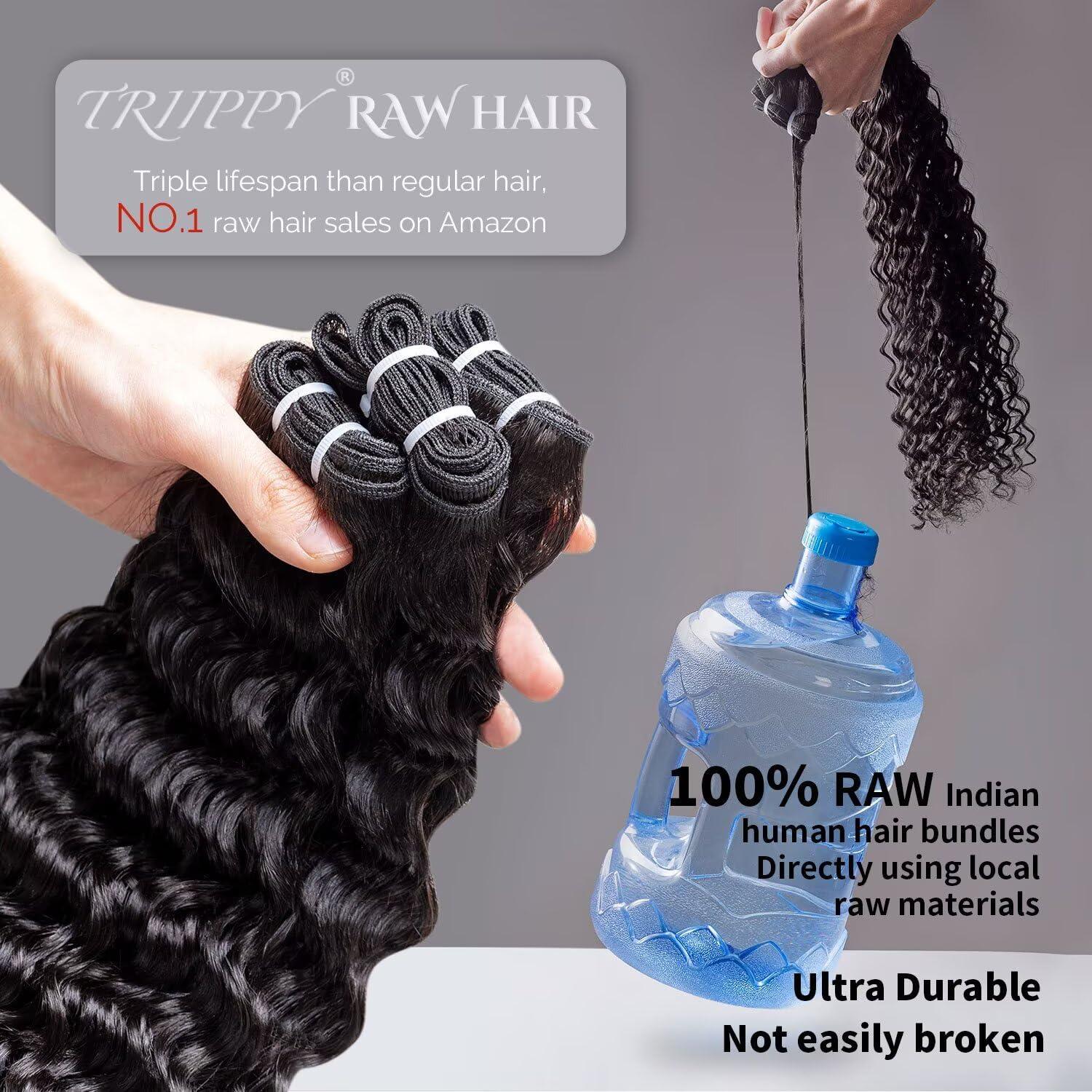 Triippy TRIIPPY Raw Human Hair Bundles,Triple Lifespan Than Regular Virgin Hair No.1 Sales Of Raw Hair Bundles,26 28 30 Inches Cambodia Raw Deep Wave 3 Bundles, Keep Soft and Smooth After Multiple Washes