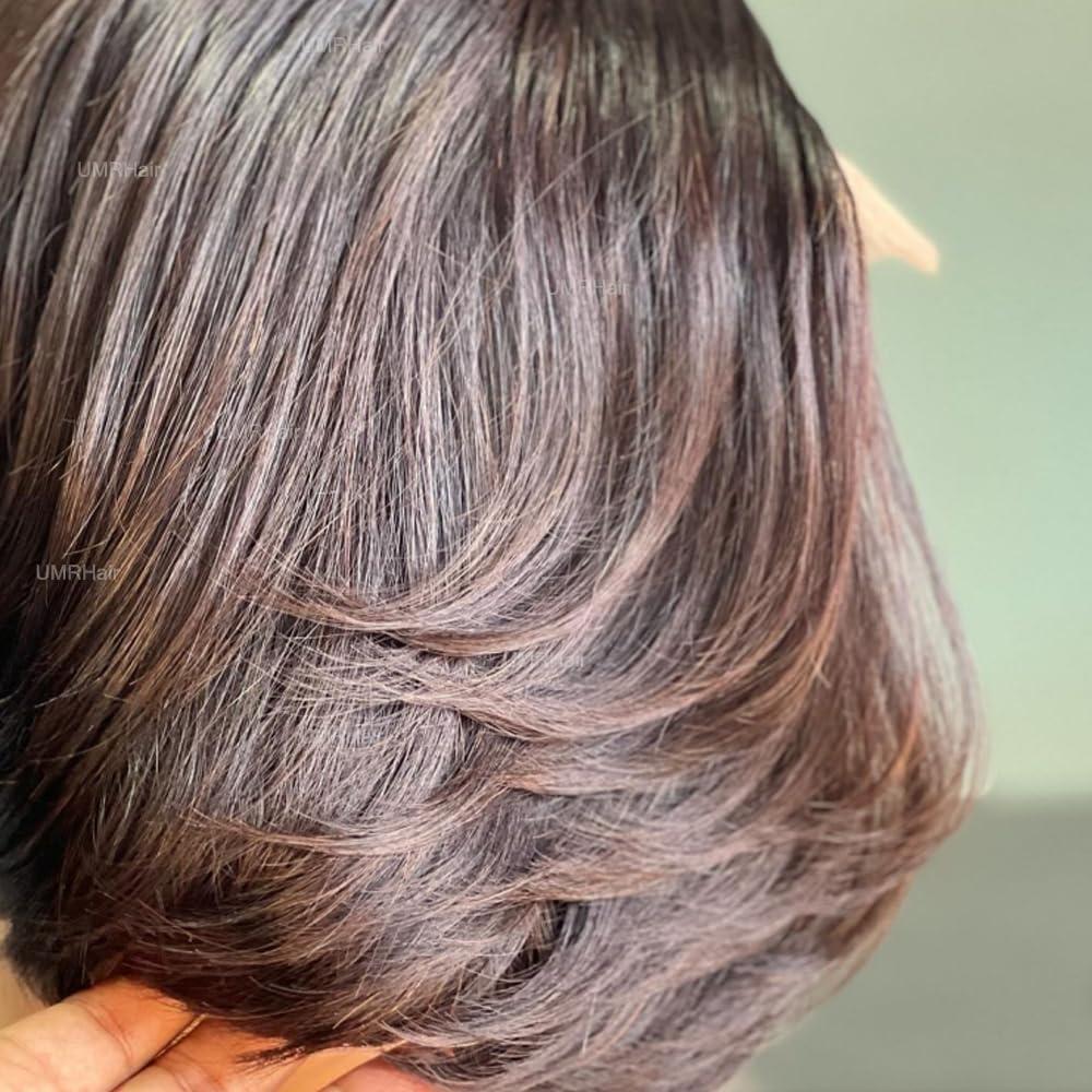 UMRHair Layered Haircut Face Framing Frontal Wigs for Women 13X6 Deep Part Short Cut Bob Wig Human Hair 13x6 Frontal Lace Glueless Wig Natural Black 8inch 130Density