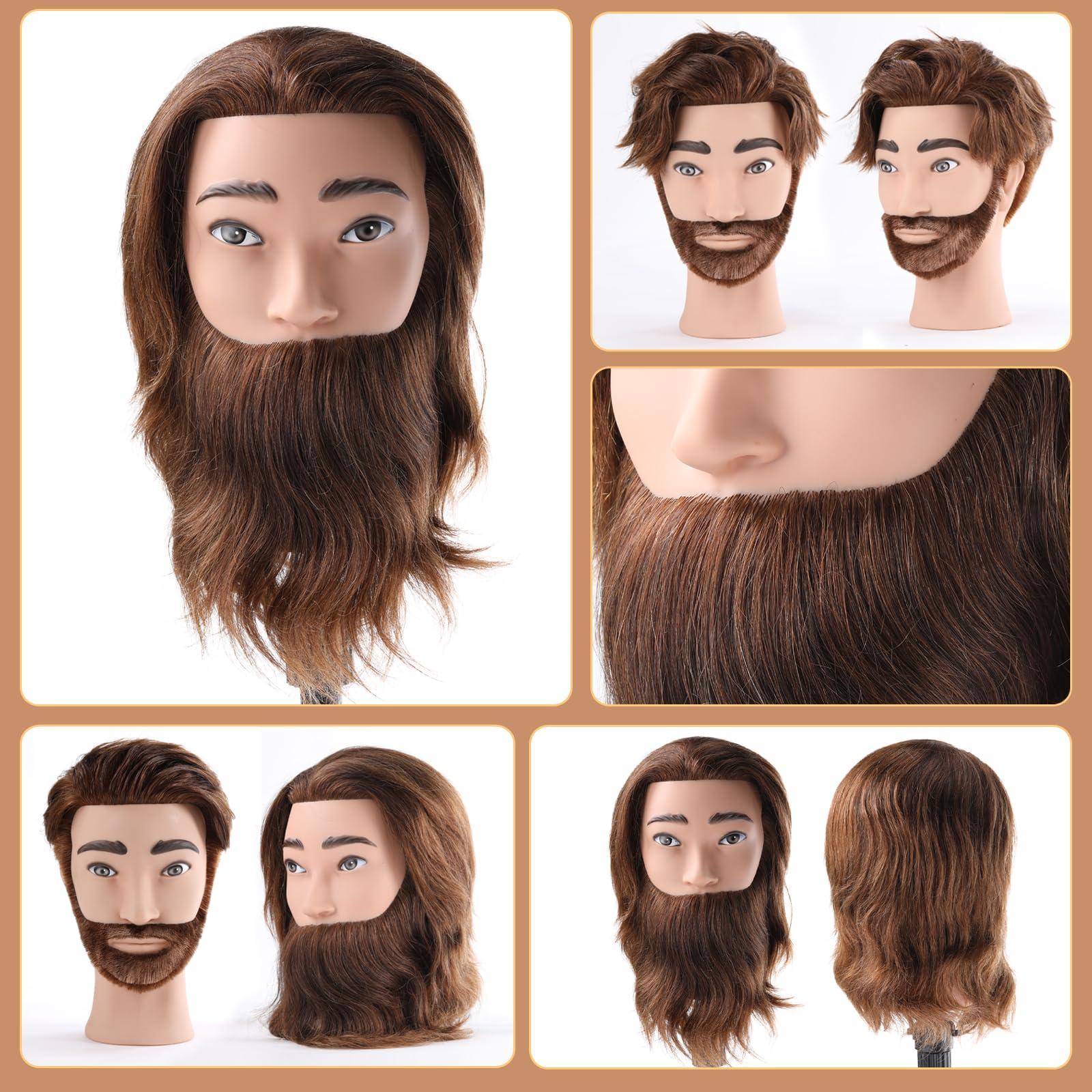 Anstar Male Mannequin Head with 100% Human Hair Barber Mannequin Head Hairdresser Training Doll Manikin Head for Men Hair Styling and Practice