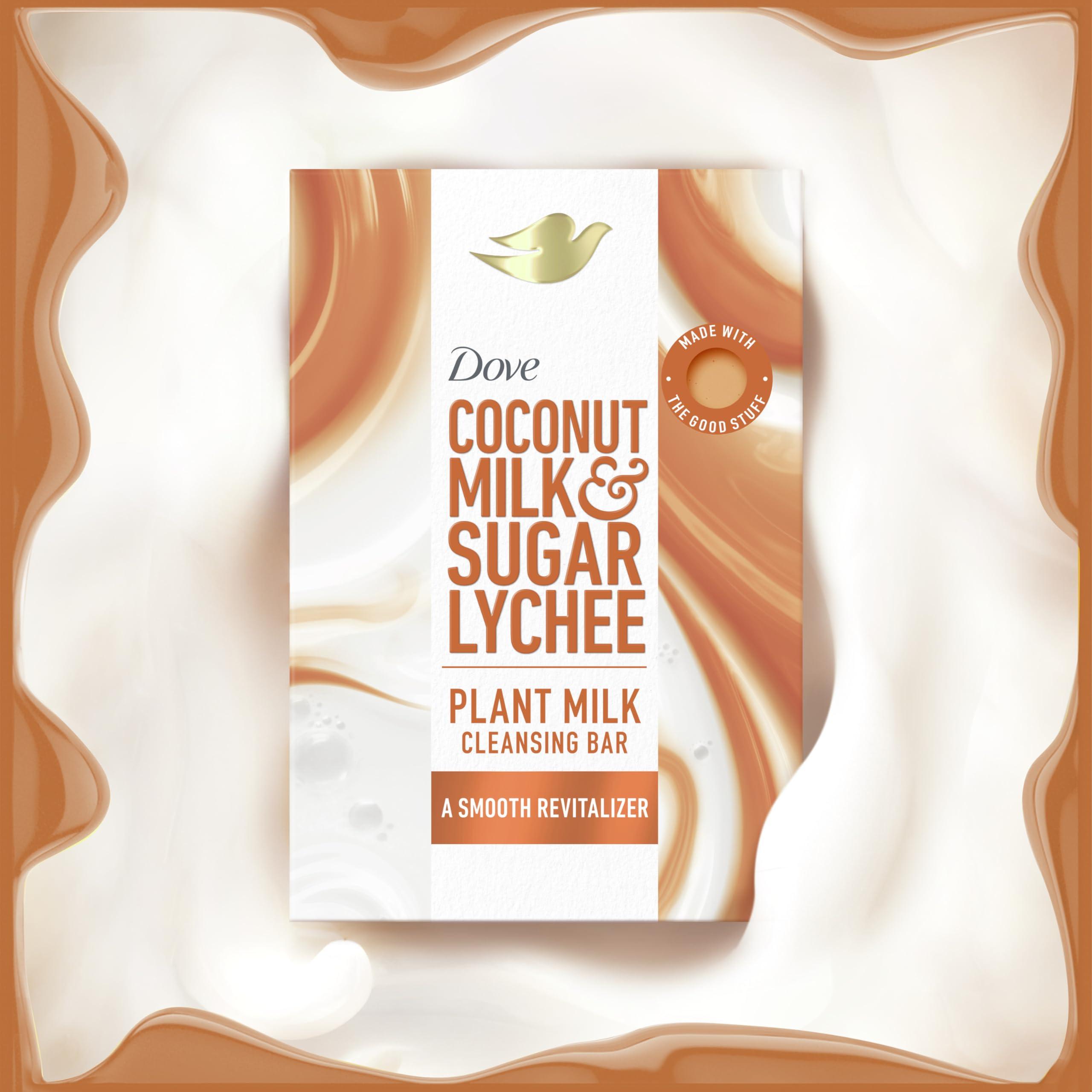 Dove Dove Plant Milk Cleansing Bar Soap Coconut Milk & Sugar Lychee Smooth Revitalizer 4 Count for Moisturized Skin Gentle Cleanser, No Sulfate Cleansers or Parabens, 98% Biodegradable Formula 5 oz