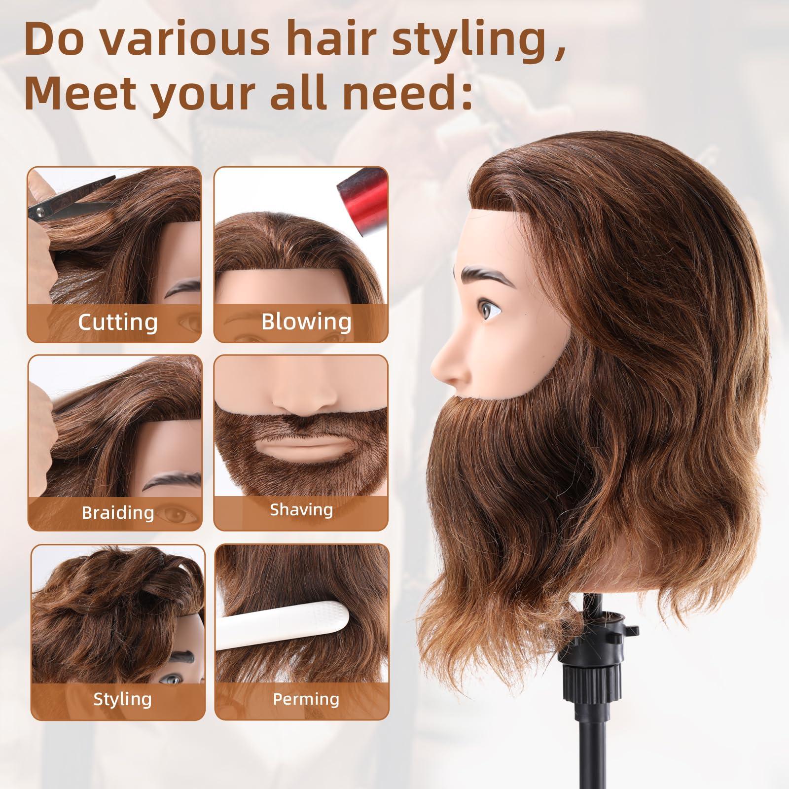 Anstar Male Mannequin Head with 100% Human Hair Barber Mannequin Head Hairdresser Training Doll Manikin Head for Men Hair Styling and Practice