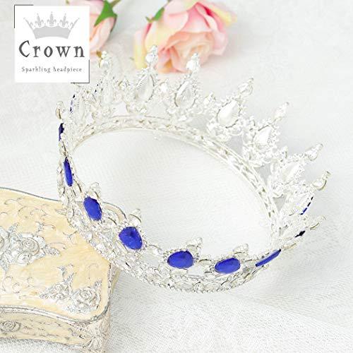 Fairyu Fairyu Crowns and Tiaras Baorque Silver Rhinestone Vintage Bride Wedding Crowns Royal Birthday Crown Cake Topper Costume Headband Tiara for Women and Girls (Silve&Blue)
