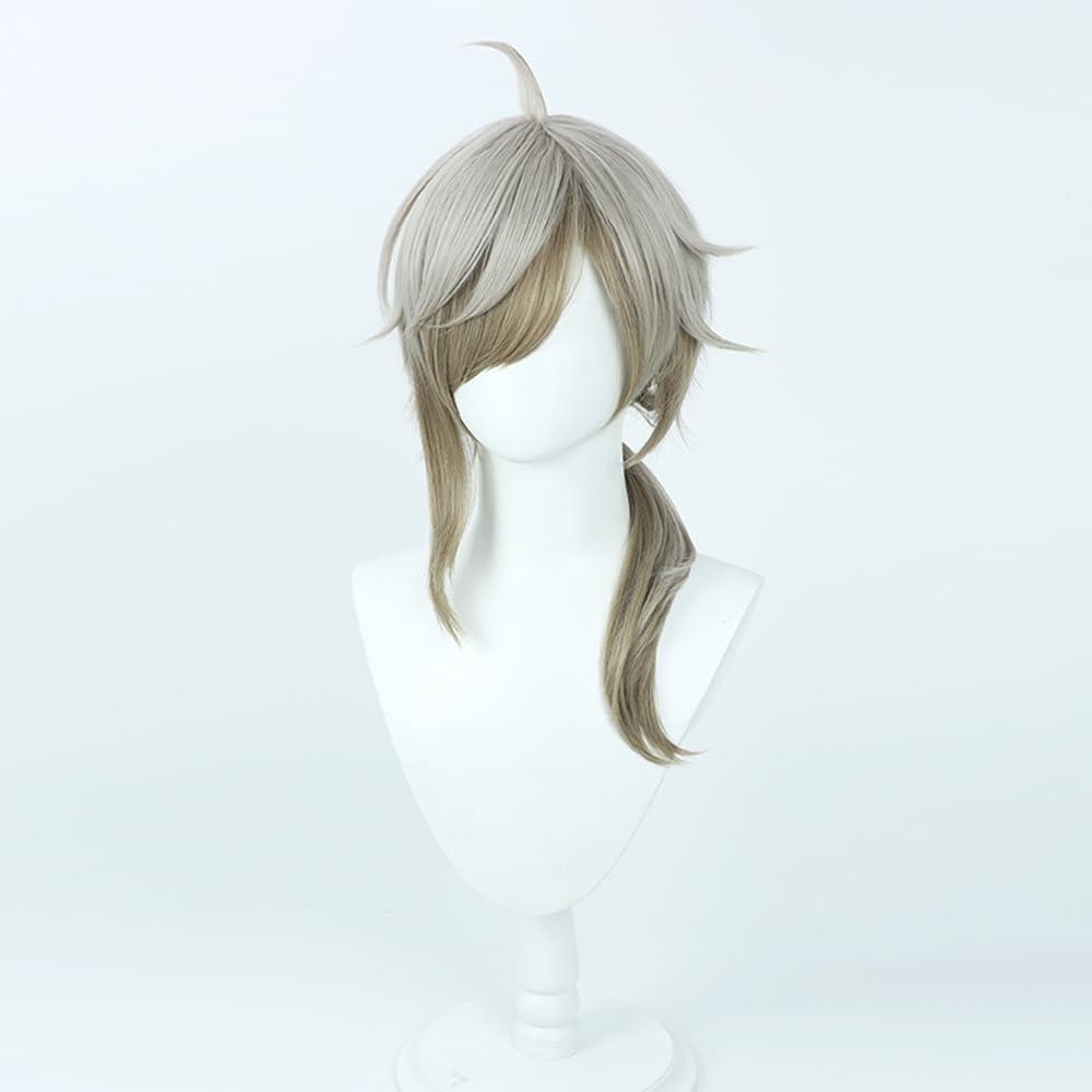 osseoca osseoca Silver White Light Gray Patchwork Wig Medium long hair Low ponytail Chopped bangs Slightly curly wig cos anime show simulation wig 60cm 23inch (kanakana)