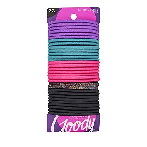 GOODY Goody Ouchless Assorted Elastics Hair Ties - 32 Count, Assorted Colors - Perfect for Girls with Medium, Curly Hair and Sensitive Scalps - Hair Accessories for Women - Pain Free