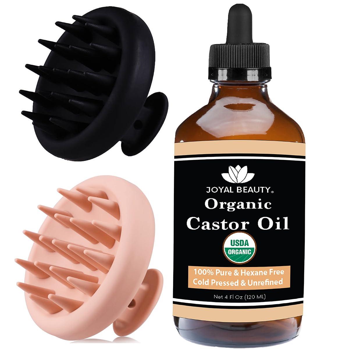 JOYAL BEAUTY JOYAL BEAUTY Organic Castor Oil and 2 Silicone Scalp Massager Shower Brushes Bundle