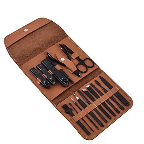 N/ A Mens Manicure Set Stainless Steel Professional Pedicure Kit Nail Scissors Grooming Kit with Black Leather Travel Case