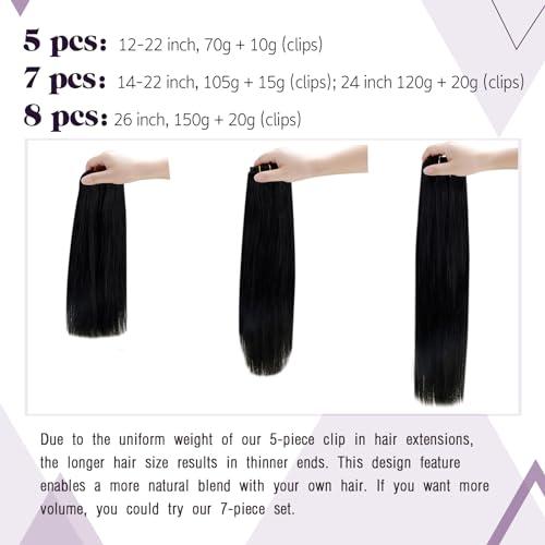LaaVoo LaaVoo Clip in Hair Extensions Black Ombre Real Human Hair Clip in Extensions Ombre Black to Light Brown Balayage Light Blonde Human Hair Extensions Clip ins for Short Hair 12 Inch 5pcs 80g