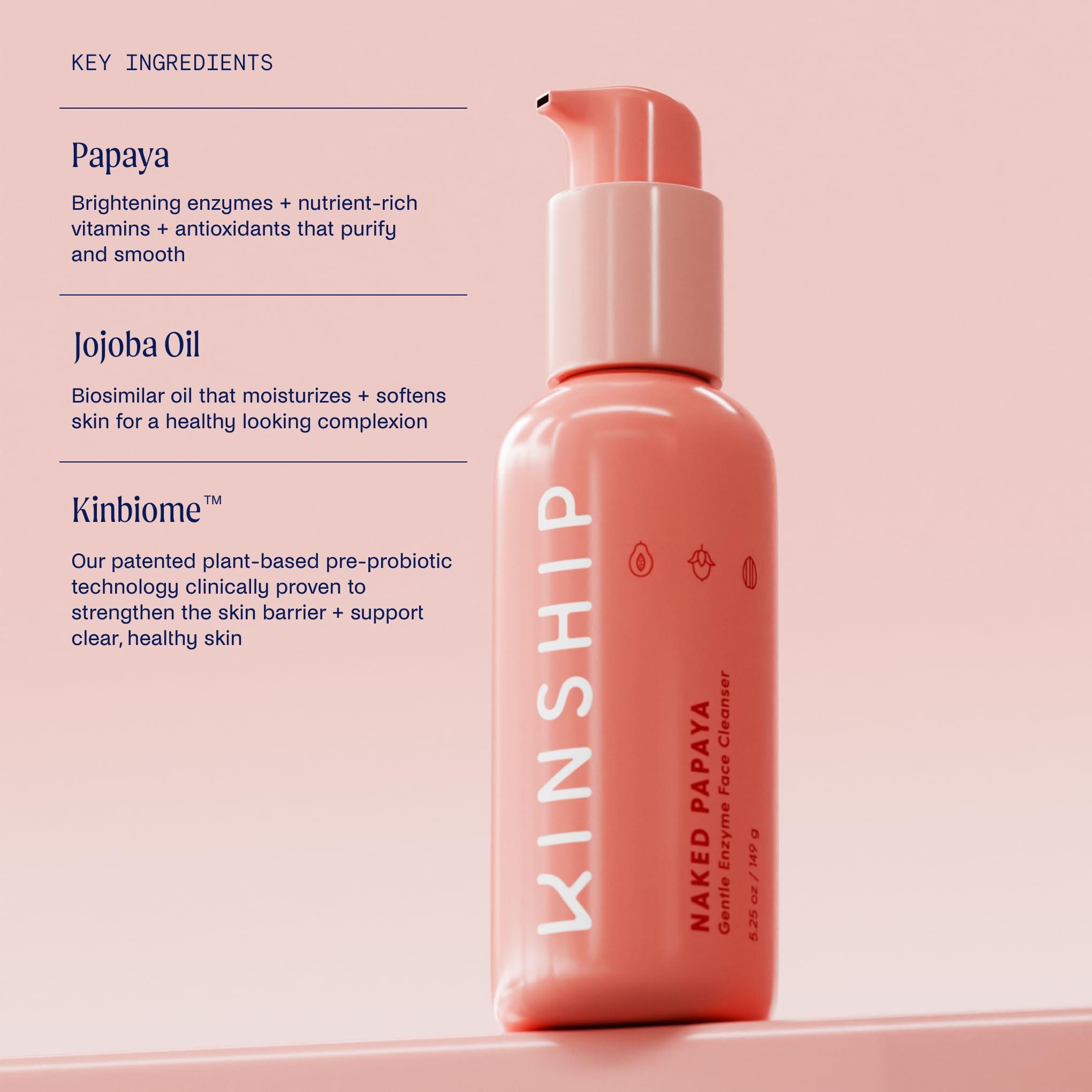 Kinship Kinship Naked Papaya Gentle Enzyme Milky Cleanser - Jojoba Oil Facial Cleanser - Non-Foaming Cream Face Wash + Vitamin E - Eye & Face Makeup Remover - Soothe & Hydrate - For All Skin Types (5.25 Oz)