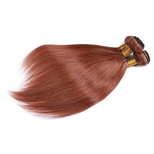 Generic Copper Red Peruvian Human Hair Extensions #33 Dark Auburn Virgin Hair Weaves Straight Human Hair Bundles Reddish Brown Human Hair Wefts 3/4Pcs Lot (12 14 16Inch)