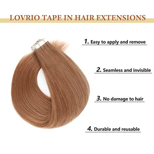 LOVRIO Lovrio Tape In Hair Extensions Remy Tape Hair, Colored Light Auburn, Real Remy Human Hair Extensions 50 Gram 16 Inch 20 Pieces