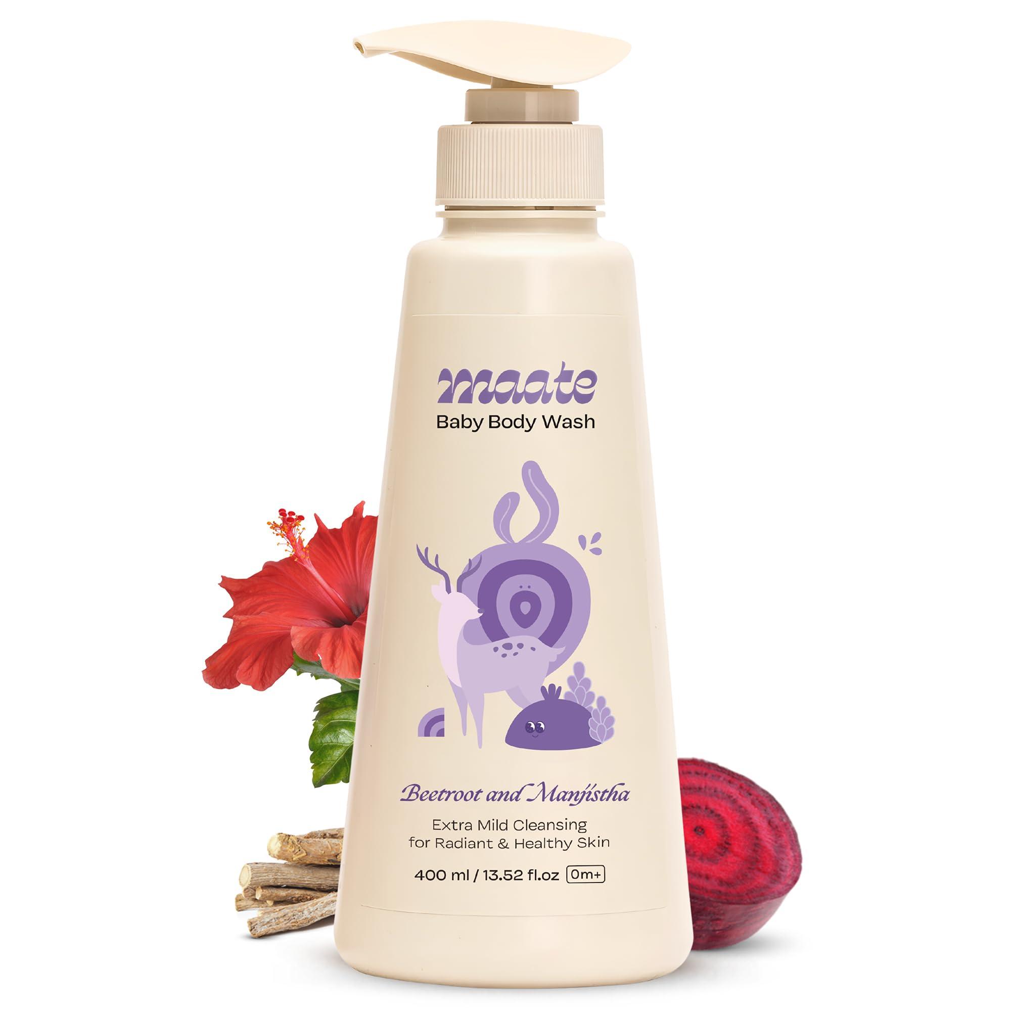 MAATE MAATE Baby Body Wash (400 ml) | With Ayurvedic Herbs Beetroot, Manjistha & Neem extracts | Body Wash for Dry & Sensitive Skin | Natural & Vegan | Tear-free & pH Balanced | Soap Free | Body Wash