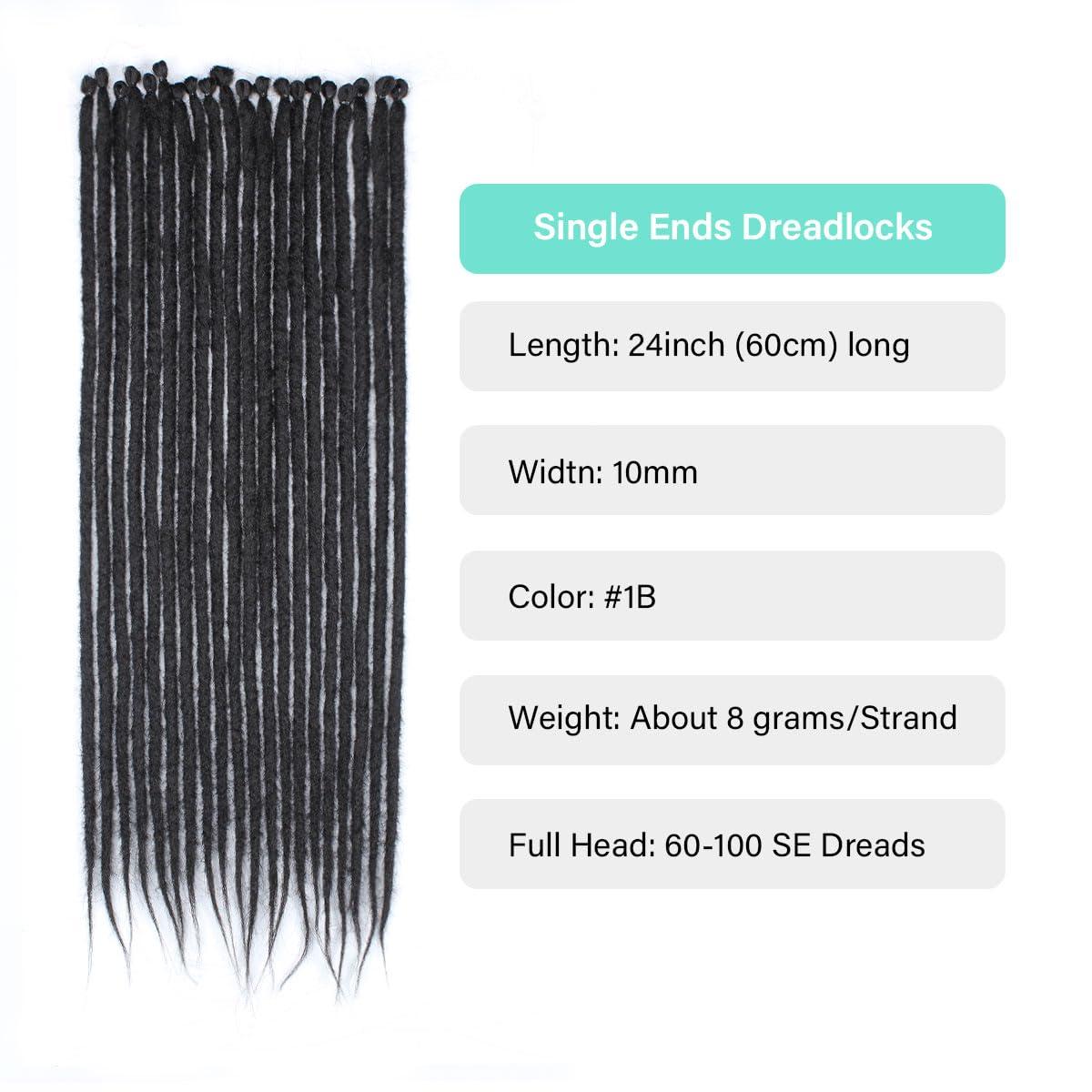 POUWENEY Pouweney 20 Strands Thick Dreadlock Extensions, 24Inch Straight Black Synthetic Crochet Dreads Extensions Hip Hop Style For Women and Man(1cm Width)