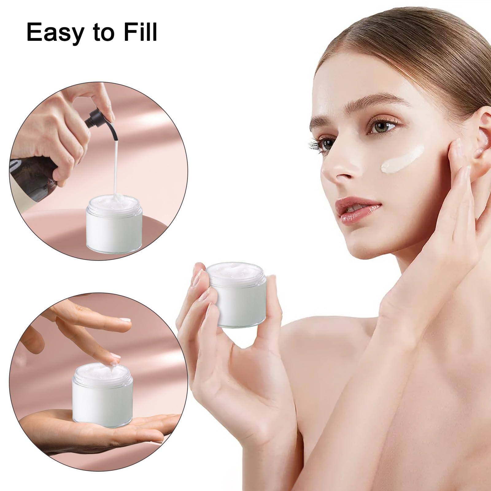 Elumeiro 16 Pcs 2 OZ Clear Plastic Jars with White Lids, Empty Leakproof Travel Size Cosmetic Container Round Cream Jar Refillable with Stickers for Scrubs, Lotion, Powder, ointment, Makeup, Food Storage