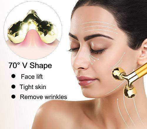 Amirce Amirce Face Massager Roller Golden 3D Roller Electric Facial Roller and T Shape Facial Roller Massager Kit Face Roller