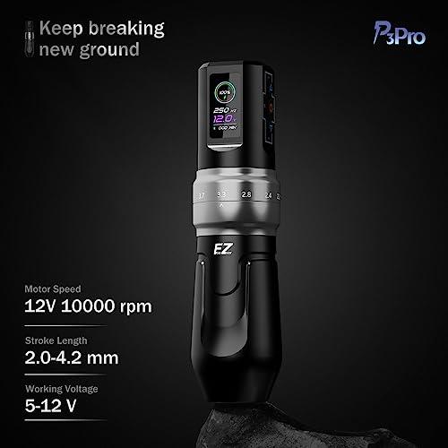 EZTAT2 EZ P3 Pro Tattoo Machine - 6 Adjustable Strokes 2.0, 2.4, 2.8, 3.3, 3.7, 4.2mm Tattoo Machine Pen with OLED Display 1600mAh Power Tattoo Gun (Matte Gray
