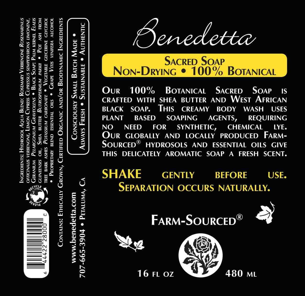 Benedetta Benedetta Natural Sacred Soap - Lye-Free Body Wash, Cleanser, & Moisturizing Bath Gel Made with Fair-Trade Shea Butter & West African Black Soap for Dry & Sensitive Skin 16 fl oz Fresh Scent