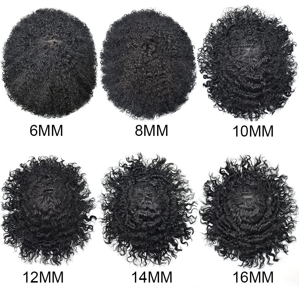 Generic Mens Toupee Hair Replacement System 6X9 Inch Mens Unit 20MM Curly Wave European Human Hair Piece Durable Fine Mono Toupee for Men 100% Density