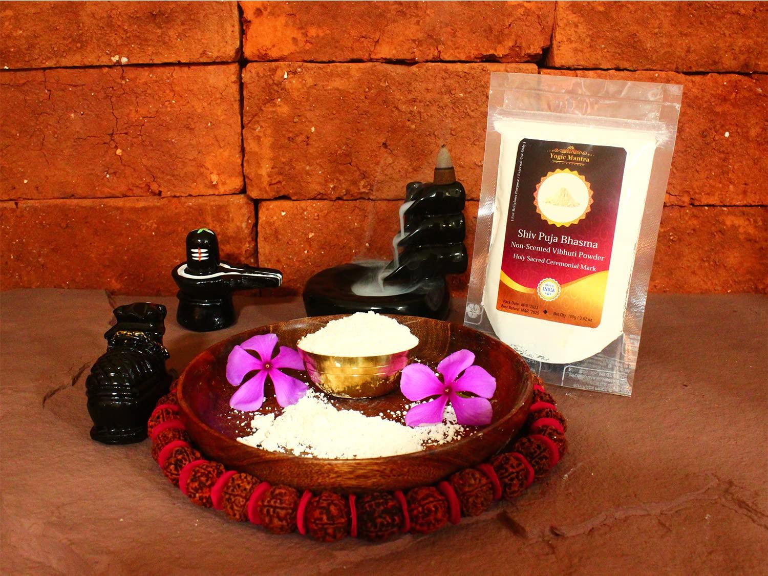 Yogic Mantra Yogic Mantra Shiva Vibhuti Bhasma Holy Ash Powder (Uncented 100g / 3.5oz Vibhooti Bhasma) Thiruneeru Forehead Ceremonial Mark, Shiv Tripundra Tikka for Home Puja & Havan Yagya Pooja Samagri