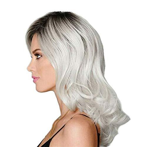 Acxico Acxico 1 Piece of Ash Gray to Silver White Ombre Wavy Curly Blonde Wig Shoulder Length Women Hair
