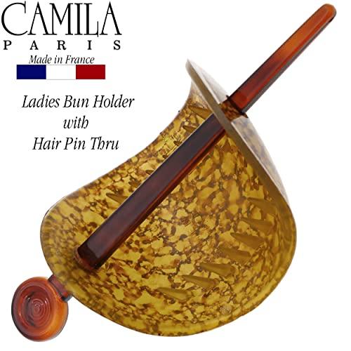 Camila Camila Paris CP3340 French Hair Barrette with Stick, Hair Ponytail Holders, Amber, Slide Hair Pins for Buns Chignon, Strong Hold Hair Bun Clip, No Slip Hair Accessories for Women, Made in France