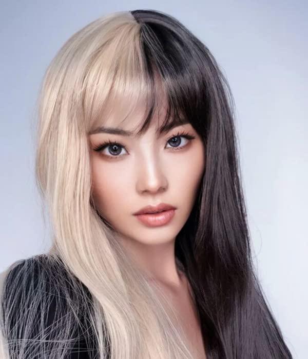 Appearanz Half Moon | Half Black And Half Blonde Synthetic Wig With Bangs