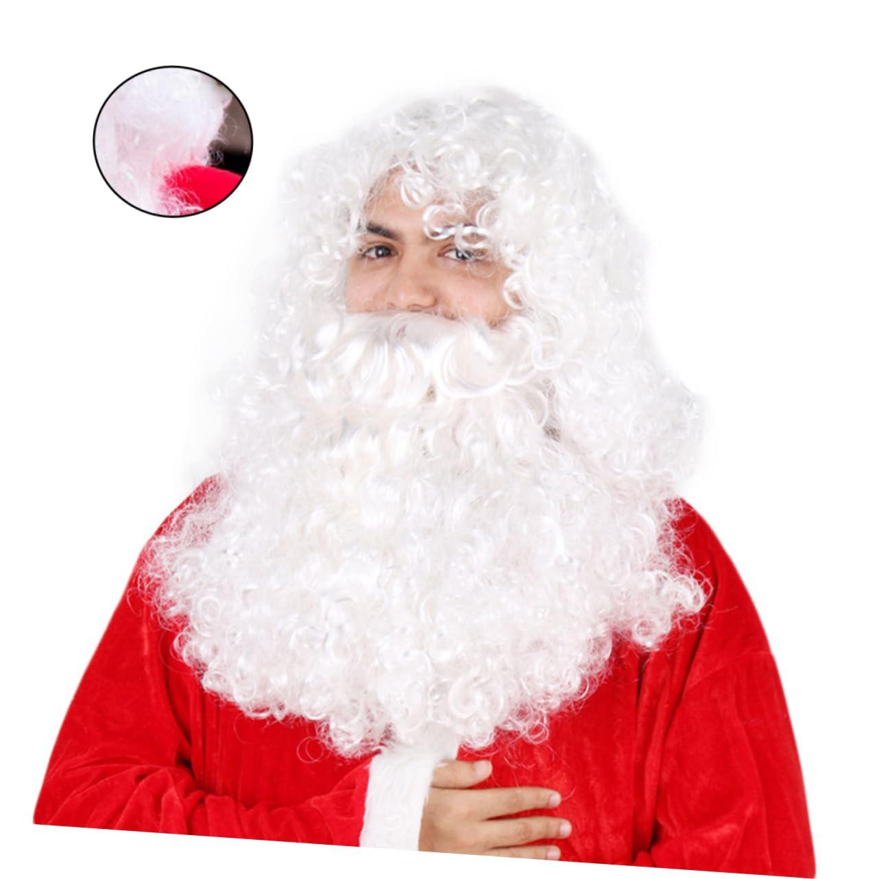 GALPADA GALPADA Santa Claus Beard and Wig Set Men's Wig Long Curly Hair Santa Claus Headdress Party Costumes