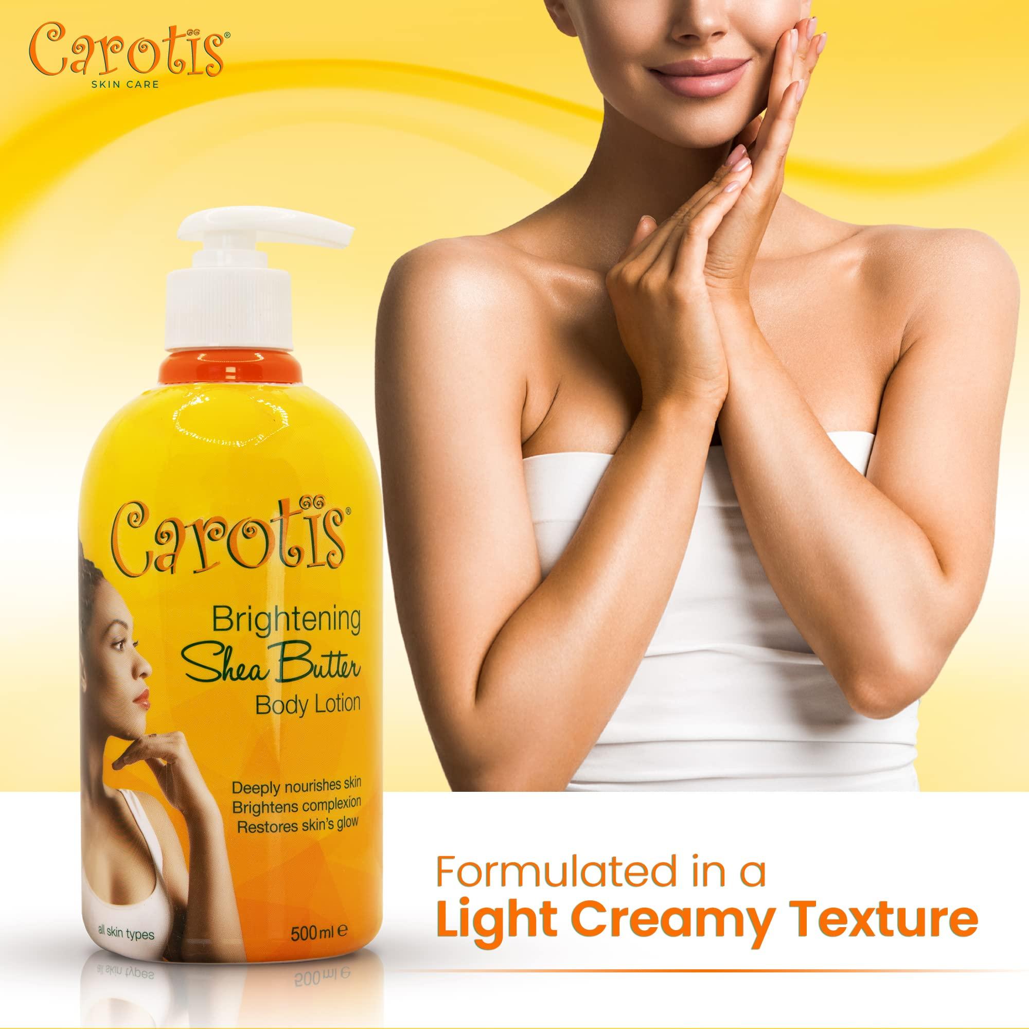 CAROTÏS CAROTS, Skin Brightening Body Lotion 17.6 fl oz / 500ml Helps to Remove Dark Spots, with Shea Butter, Arbutin Complex and Vitamin A