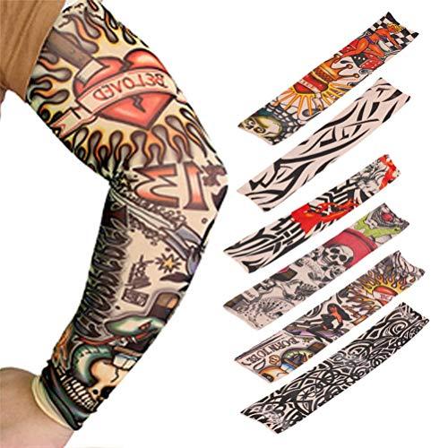 Aroncent Aroncent 12 Pcs Nylon Fake Temporary Tattoo Sleeves Body Art Arm Stockings Slip Accessories Halloween Tattoo Soft for Men Women