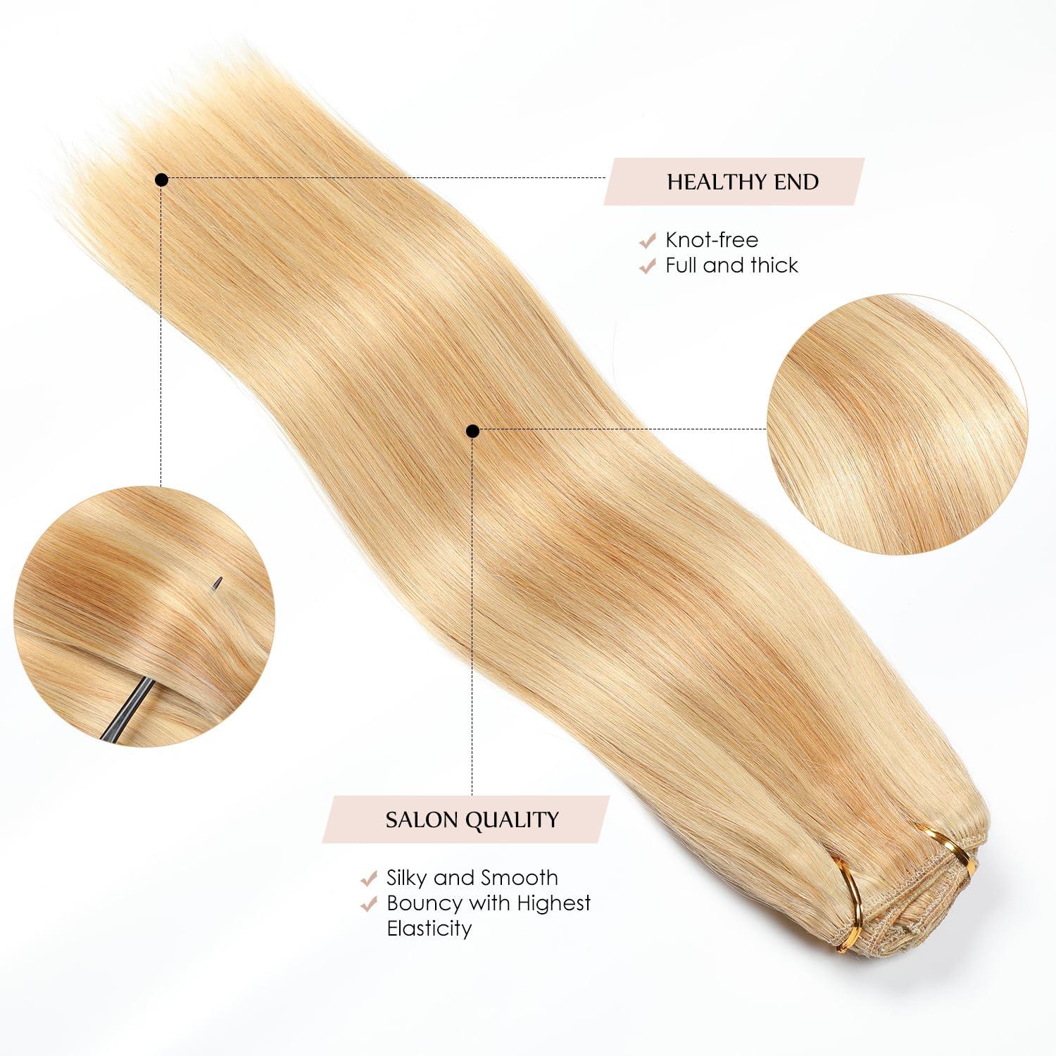 Sisily Sisily Clip in Hair Extensions Real Human Hair, 140g 7pcs Human Hair Clip in Hair Extensions Blonde, Hair Extensions Real Human Hair Clip ins 16 Inch Straight Double Weft