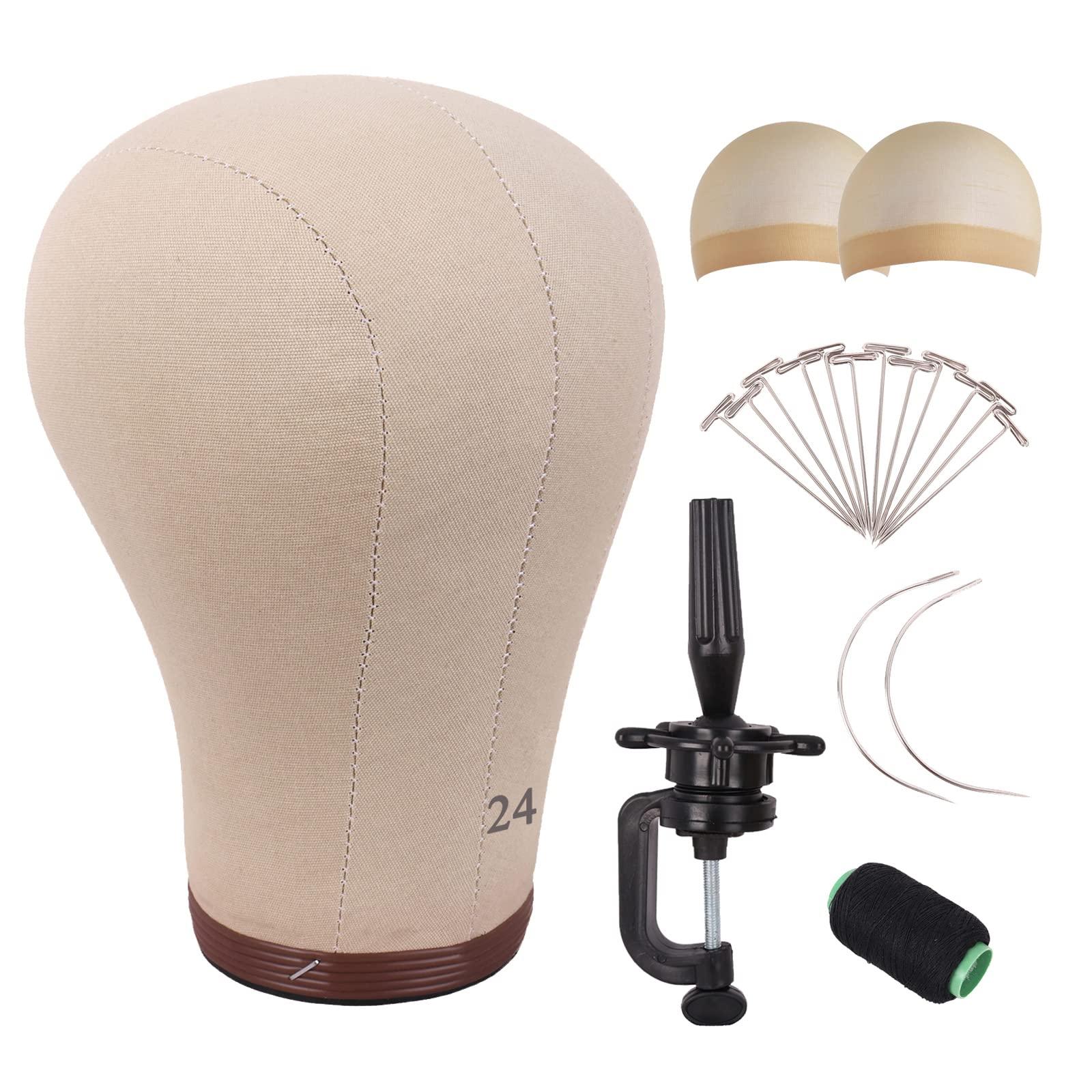 MapofBeauty MapofBeauty 24 Inch Wig Head Cork Canvas Block Head for Making Wigs Mannequin Head With Stand Head Pins (Brown)