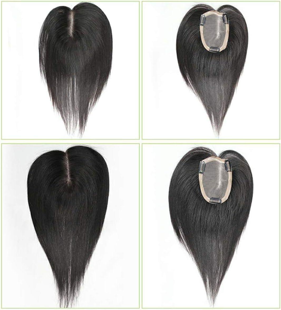 YAIRYANGTZE YAIRYANGTZE Human Hair Topper Hair Piece Hand Made Wiglets Hairpieces for Thinning Hair with Clips Mono Base (Black,14\" mono)