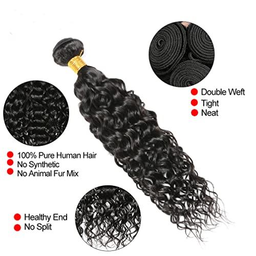 Borchan Water Wave Bundles Brazilian Water Wave Human Hair 3 Bundles Ocean Wave Bundles for Black Women 100% Unprocessed Virgin Human Hair Bundles Human Hair Bundles Water Wave Hair Extensions 12 14 16 Inch