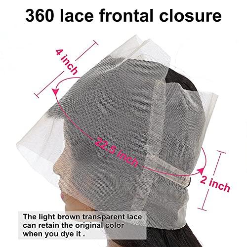 Caijuxing 16 Inch 360 Frontal Closure Body Wave 360 Lace Frontal with Bangs Baby Hair 360 Full Lace Frontal 100% Remy Human Hair 150% Density Natural Color 360 Frontal