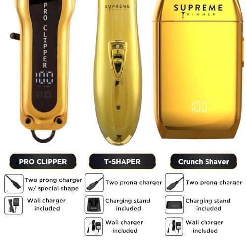 Supreme Trimmer Supreme Trimmer 3-in-1 Barber Bundle | Pro Clipper, T-Shaper Trimmer & Crunch Foil Shaver | Professional Beard Trimmer Mens Hair Clipper Kit | Gold