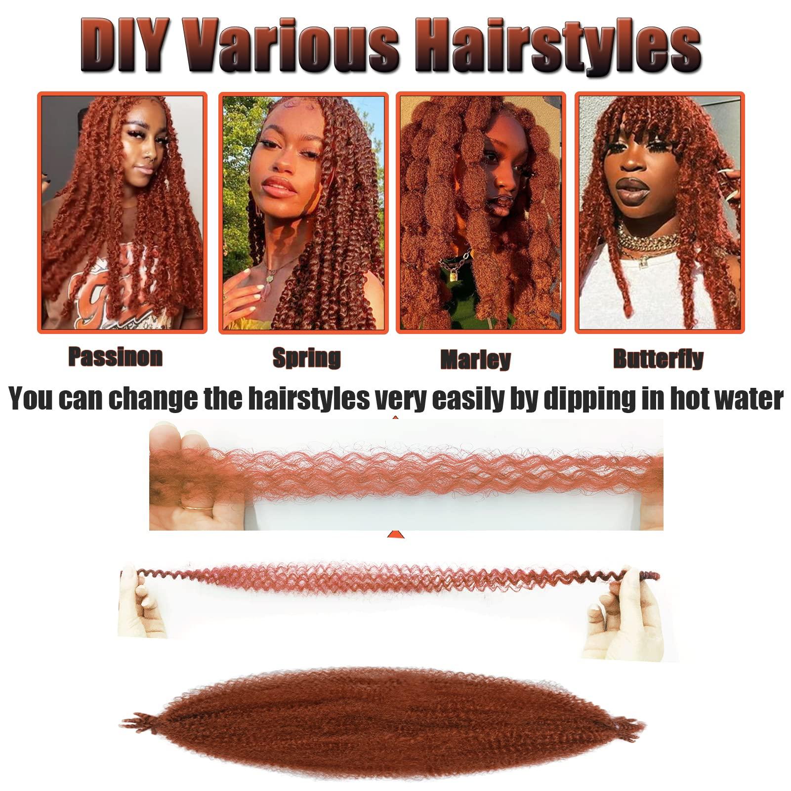 KYNLEY KYNLEY 350 Marley Hair 2 Packs Ginger Springy Afro Twist Hair 14 Inch Kinky Marley Twist Braiding Hair Wrapping Hair For Soft Locs (350 Spring Twist Hair)