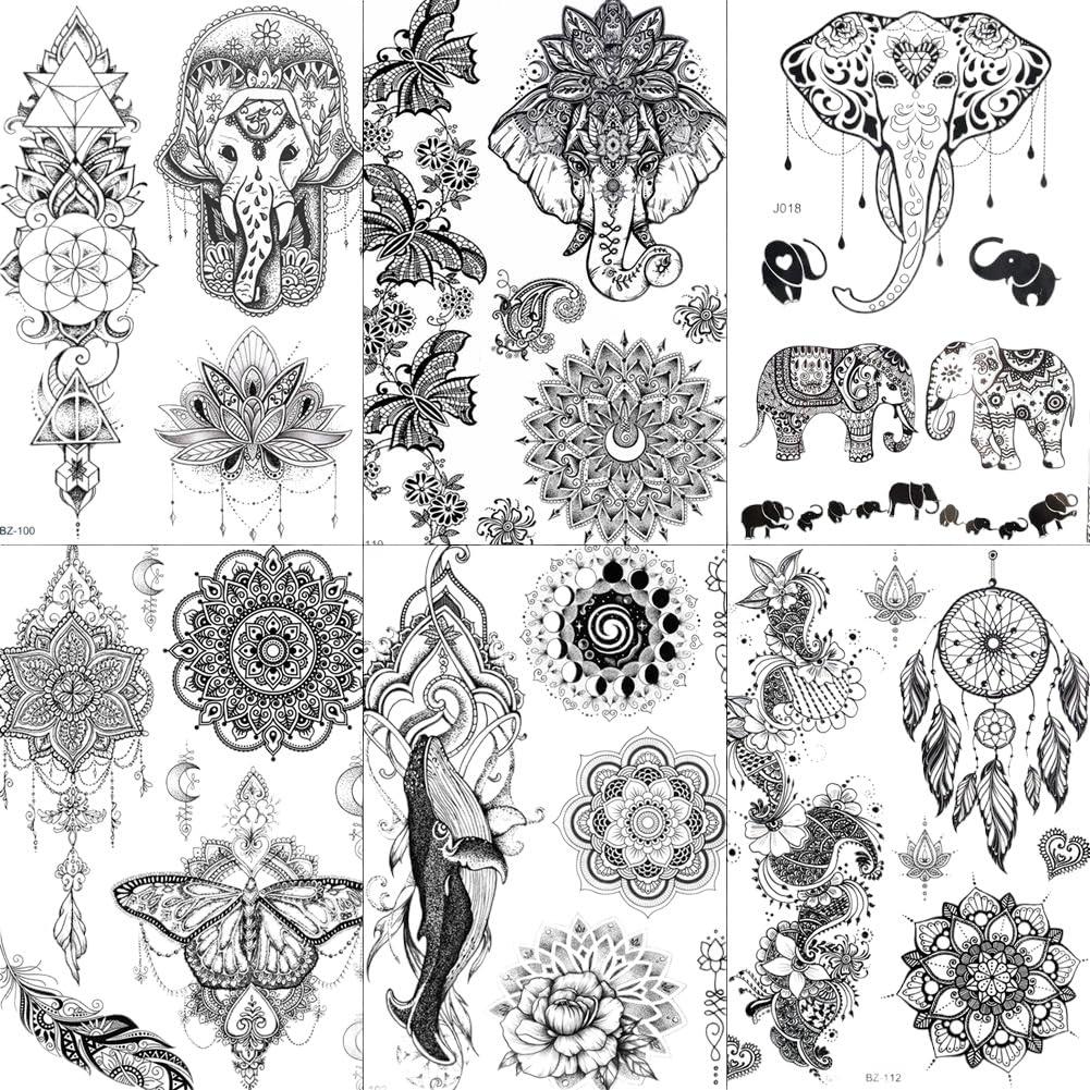 Generic Ganesha Elephant Black Henna Temporary Tattoo Sticker Mehndi Hamsa Hand Tatoo Waterproof Body Art Arm Tattoo Diy