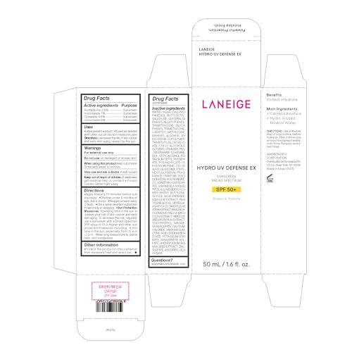LANEIGE LANEIGE Hydro UV Defense Sunscreen Broad Spectrum SPF 50+: Korean Sunscreen, No White Cast, Dermatologically Tested, Hypoallergenic